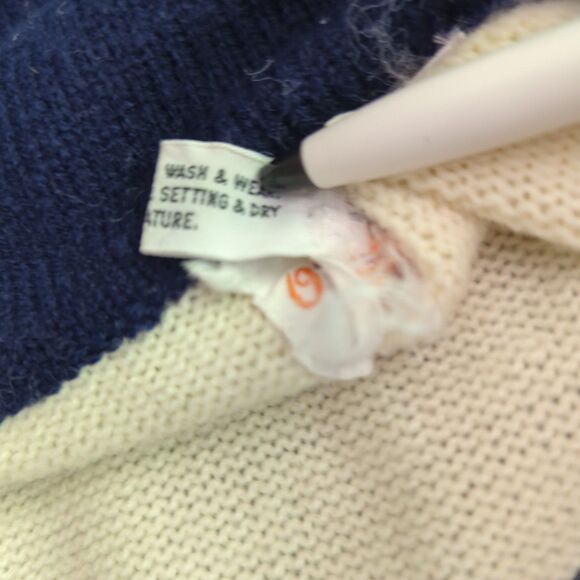 Vintage Omond Fashions Cardigan Sweater Womens Medium Blue White Fringe - Picture 7 of 7